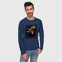 Лонгслив хлопковый мужской Динозавры очень злые, цвет: тёмно-синий — фото 2