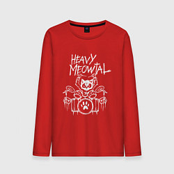 Лонгслив хлопковый мужской Heavy Meowtal - кошачья музыка, цвет: красный