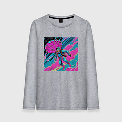 Лонгслив хлопковый мужской Парашютист в небе, цвет: меланж