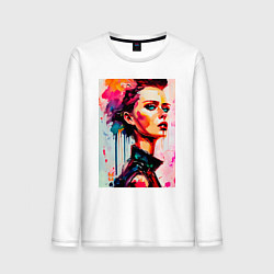 Лонгслив хлопковый мужской MoMo - женщина с красным бантом в волосах, цвет: белый