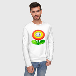 Лонгслив хлопковый мужской Цветок Марио, цвет: белый — фото 2