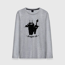 Лонгслив хлопковый мужской Black dragon cat, цвет: меланж