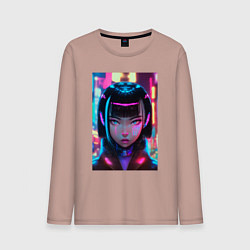 Лонгслив хлопковый мужской Девушка киберпанк с черными волосами, цвет: пыльно-розовый