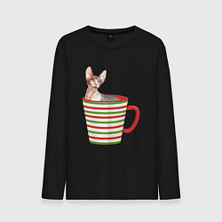 Мужской лонгслив Сфинкс в новогодней полосатой кружке