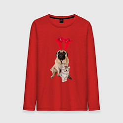 Мужской лонгслив Мопс с ушками и котёнок