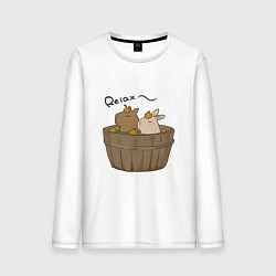Лонгслив хлопковый мужской Милая капибара с зайчиком и апельсинкой, цвет: белый