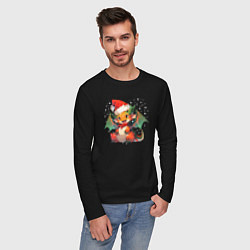 Лонгслив хлопковый мужской Red christmas dragon, цвет: черный — фото 2