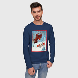 Лонгслив хлопковый мужской Медведь на дереве и заяц, цвет: тёмно-синий — фото 2