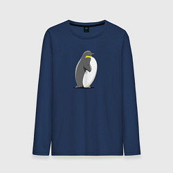 Лонгслив хлопковый мужской Мультяшный пингвин сбоку, цвет: тёмно-синий