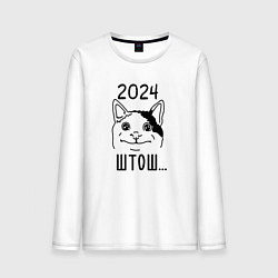 Лонгслив хлопковый мужской 2024 - мемный кот, цвет: белый