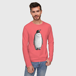 Лонгслив хлопковый мужской Пингвин стоит анфас, цвет: коралловый — фото 2