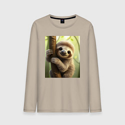 Лонгслив хлопковый мужской Ленивец в лесу, цвет: миндальный