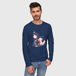 Лонгслив хлопковый мужской Шогун Райден и лисичка Мико, цвет: тёмно-синий — фото 2