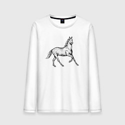 Лонгслив хлопковый мужской Лошадь скачет в профиль, цвет: белый