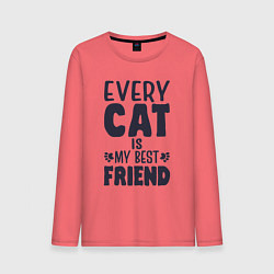 Лонгслив хлопковый мужской Every cat is my best friend, цвет: коралловый