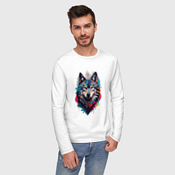 Лонгслив хлопковый мужской Волк в стиле Граффити, цвет: белый — фото 2