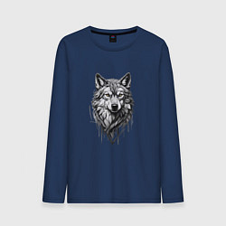 Лонгслив хлопковый мужской Волк в серых тонах, цвет: тёмно-синий
