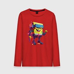 Лонгслив хлопковый мужской Sponge Bob - cyberpunk - ai art, цвет: красный