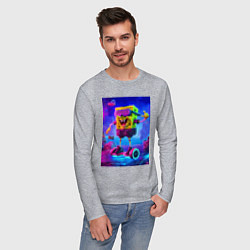 Лонгслив хлопковый мужской Sponge Bob on a gyro scooter - ai art, цвет: меланж — фото 2