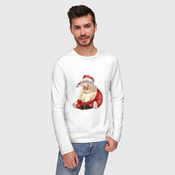 Лонгслив хлопковый мужской Дед мороз с улыбкой, цвет: белый — фото 2