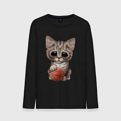 Лонгслив хлопковый мужской Котик баскетболист, цвет: черный