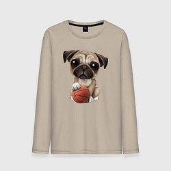 Лонгслив хлопковый мужской Мопс баскетболист, цвет: миндальный