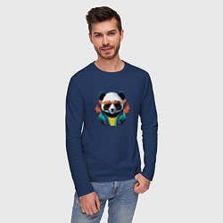 Лонгслив хлопковый мужской Стильная панда в очках, цвет: тёмно-синий — фото 2