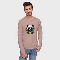 Лонгслив хлопковый мужской Стильная панда в очках, цвет: пыльно-розовый — фото 2