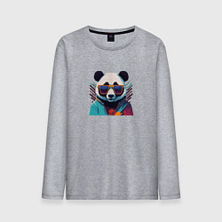 Лонгслив хлопковый мужской Модная панда в солнечных очках, цвет: меланж