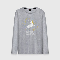 Лонгслив хлопковый мужской Unicorn christmas, цвет: меланж