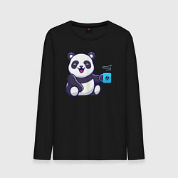 Лонгслив хлопковый мужской Панда с кружкой, цвет: черный