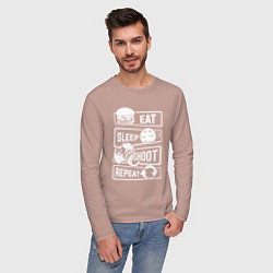 Лонгслив хлопковый мужской Еда сон фото, цвет: пыльно-розовый — фото 2