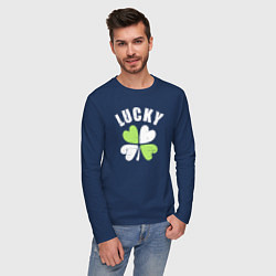 Лонгслив хлопковый мужской Lucky day, цвет: тёмно-синий — фото 2