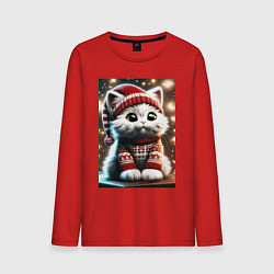 Мужской лонгслив Котик в новогоднем свитере