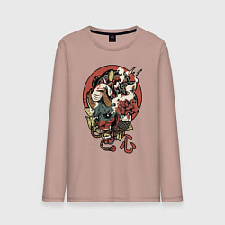 Лонгслив хлопковый мужской Демон - маска, цвет: пыльно-розовый