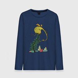 Лонгслив хлопковый мужской Дракоша с Новым годом, цвет: тёмно-синий