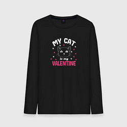 Лонгслив хлопковый мужской My cat is my Valentine 2024, цвет: черный