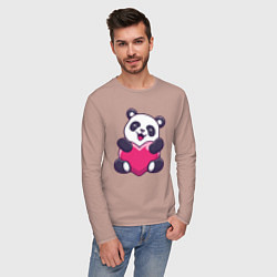 Лонгслив хлопковый мужской Сердце панды, цвет: пыльно-розовый — фото 2