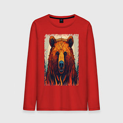 Лонгслив хлопковый мужской Медведь в лесу рычит, цвет: красный