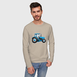 Лонгслив хлопковый мужской Синий трактор сбоку, цвет: миндальный — фото 2