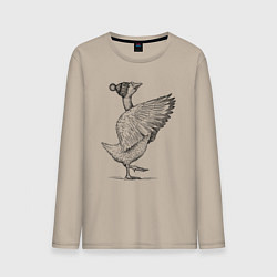 Лонгслив хлопковый мужской Гусь в зимней шапке, цвет: миндальный