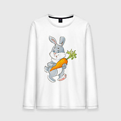 Лонгслив хлопковый мужской Мультяшный заяц с морковкой, цвет: белый