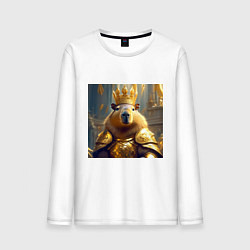 Лонгслив хлопковый мужской Мем царь капибара в золотых латах и короне, цвет: белый