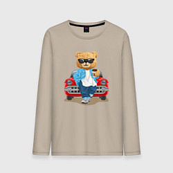 Лонгслив хлопковый мужской Плюшевый медведь у автомобиля, цвет: миндальный
