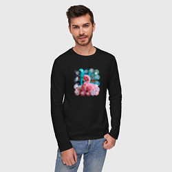 Лонгслив хлопковый мужской Розовый фламинго игрушка, цвет: черный — фото 2