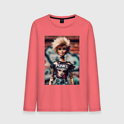 Лонгслив хлопковый мужской Punks not dead - Barbie ai art, цвет: коралловый