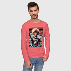 Лонгслив хлопковый мужской Punks not dead - Barbie ai art, цвет: коралловый — фото 2