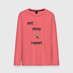Лонгслив хлопковый мужской Eat sleep champagne repeat, цвет: коралловый