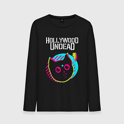 Лонгслив хлопковый мужской Hollywood Undead rock star cat, цвет: черный