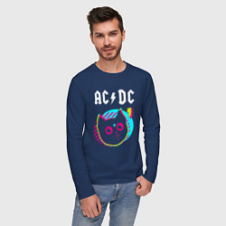 Лонгслив хлопковый мужской AC DC rock star cat, цвет: тёмно-синий — фото 2